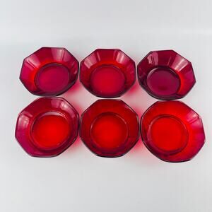 Imperial Glass Ruby Red Octagonal Berry Bowls 4 3/4 x 1 1/2 (5) x 1 3/8 (1)